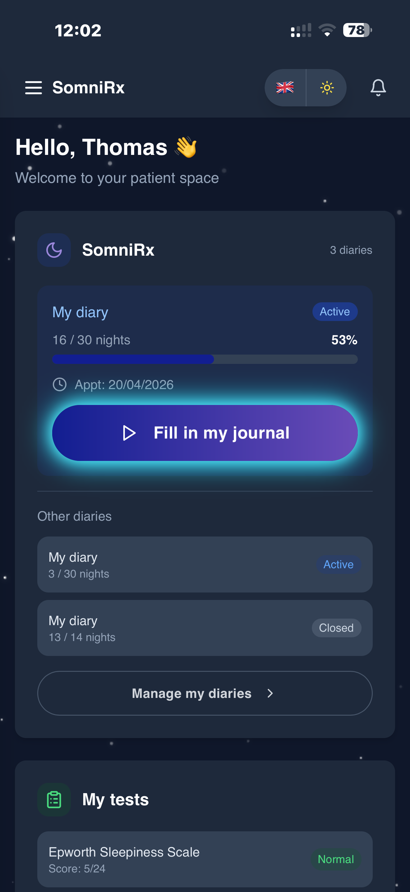 Tableau de bord SomniRx