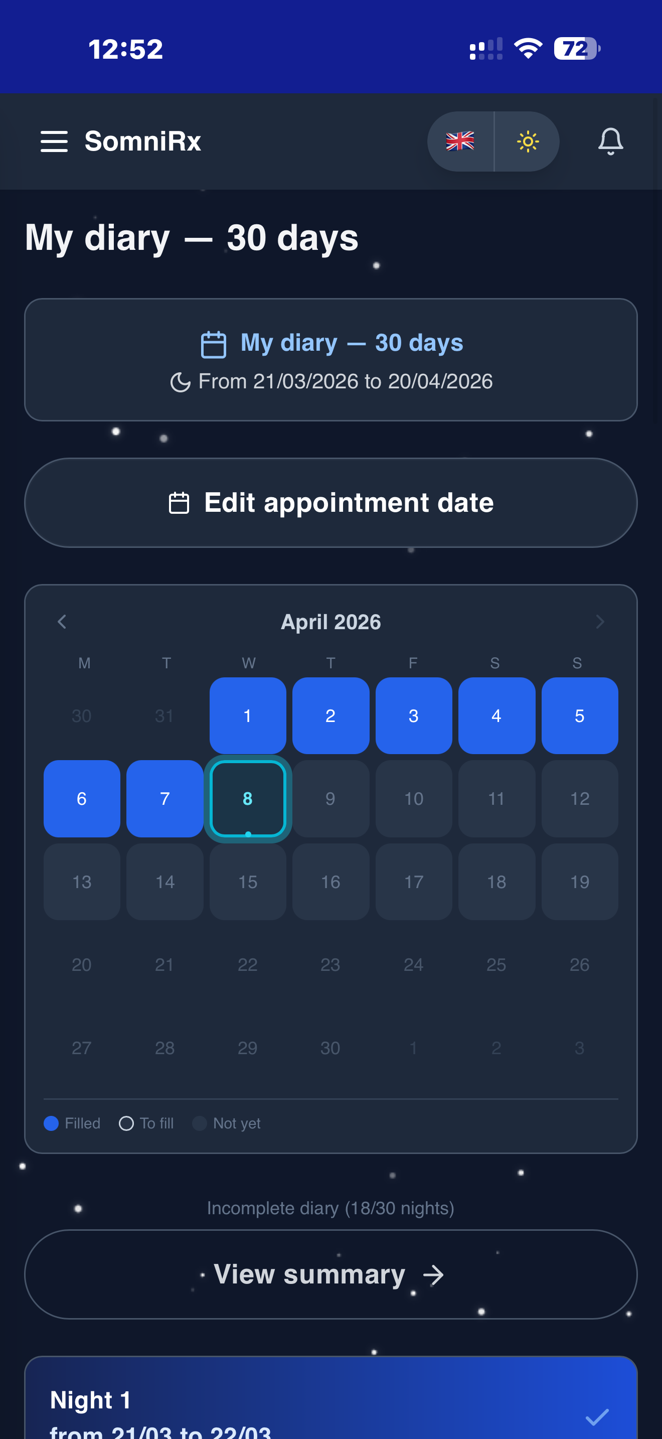 Agenda du sommeil SomniRx